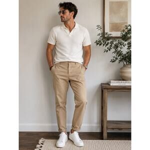 Billy Reid Mid-Rise Flat Front Tapered Cut Chino Pants Beige Men's Size 38